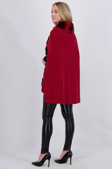 Wool And Cashmere Cape With Chinchilla Tuxedo Collar | Women | Red