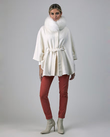 Wool Belted Cape With Shadow Fox Collar | Women | Ivory