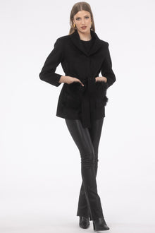 Wool Belted Jacket With Select Lamb Patch Pockets | Women | Black