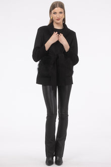 Wool Belted Jacket With Select Lamb Patch Pockets | Women | Black