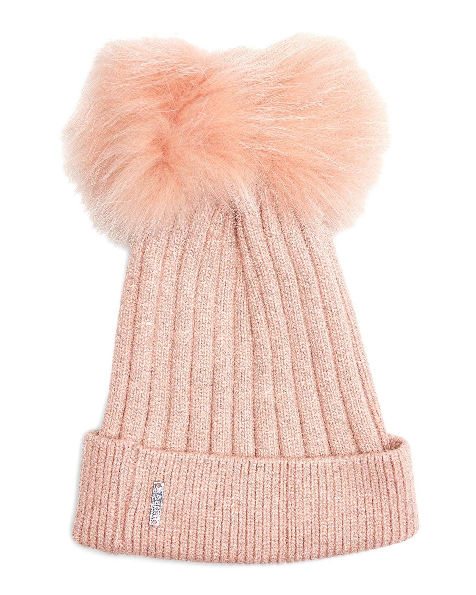 Wool Blend Knit Hat With Double Fox Pompom | Women | Pink