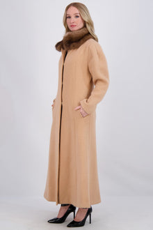 Wool Coat With Sable Collar | Women | Beige