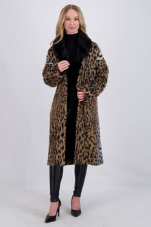 Wool Short Coat With Mink Collar | Women | Leopard Print x Black