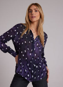 Hidden Placket Button Down Shirt - Amethyst Spots Print