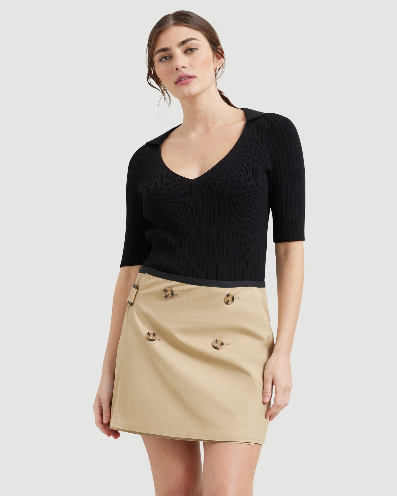 Morgan | Hunter Collared Short-Sleeve Sweater in Size Small