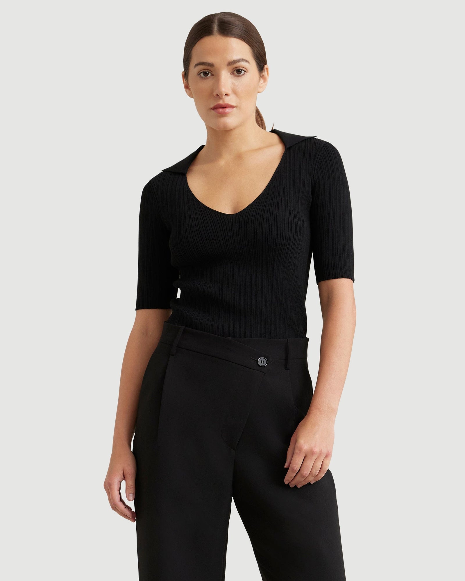 Josie | Hunter Collared Short-Sleeve Sweater in Size Small