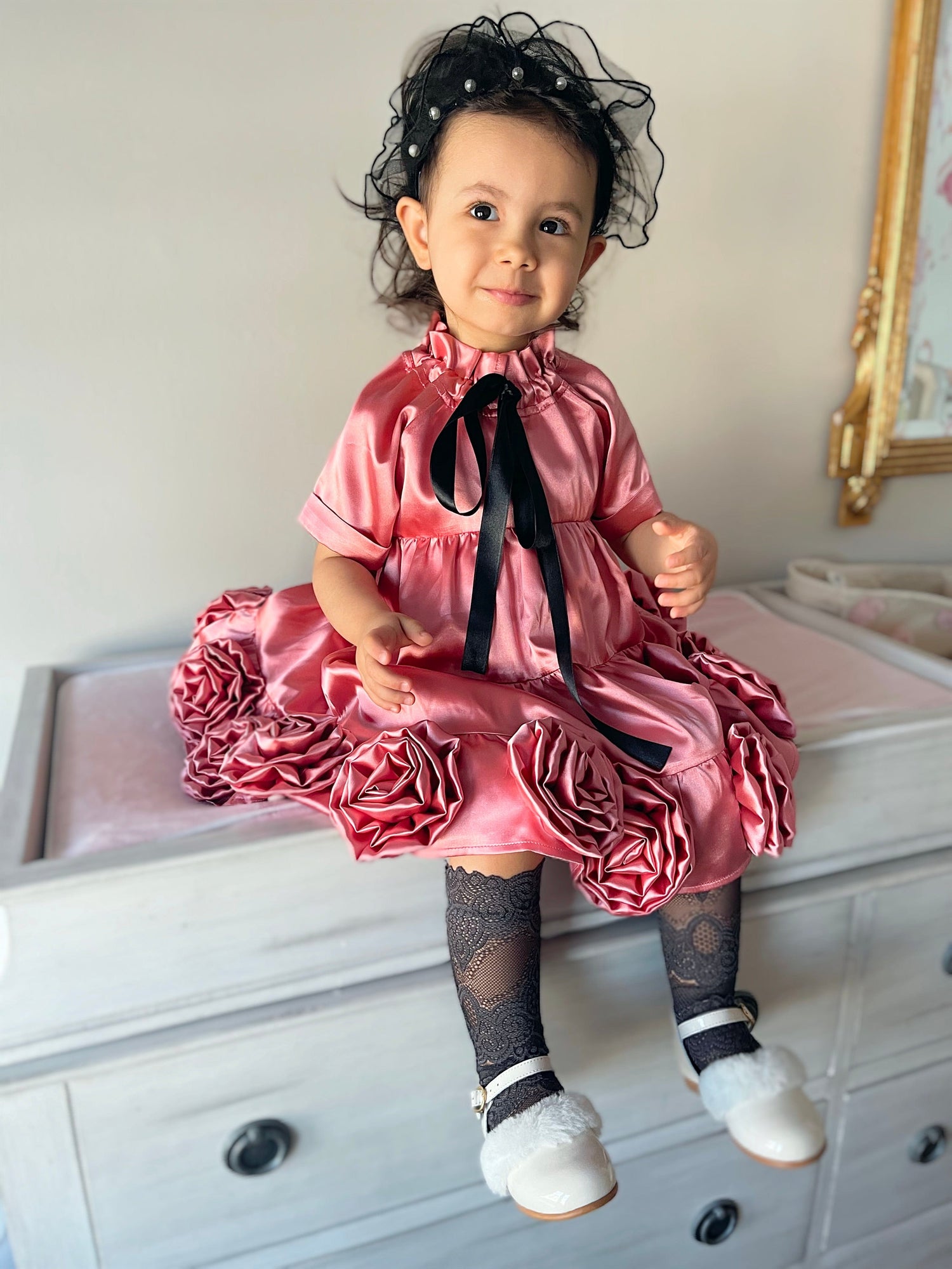 Satin Rose Dress - Petite Maison Kids