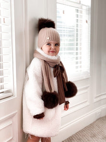 Striped Dusty Beige Angora Hat - Petit Maison Kids