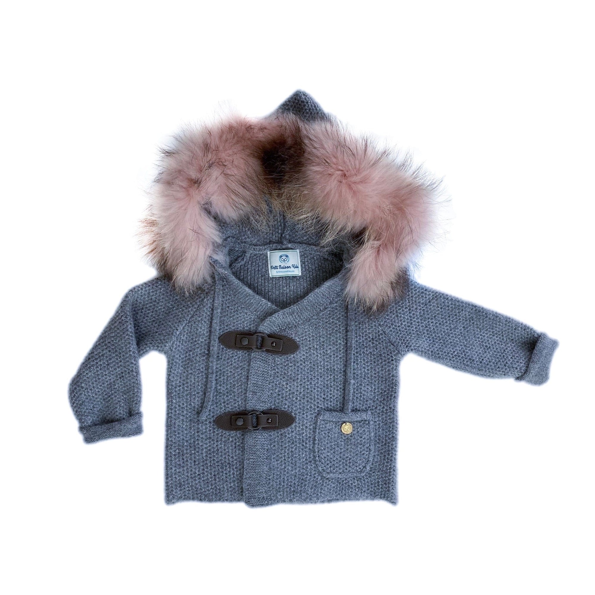 Cashmere Pram Coat with Dusty Pink Trim - Petit Maison Kids