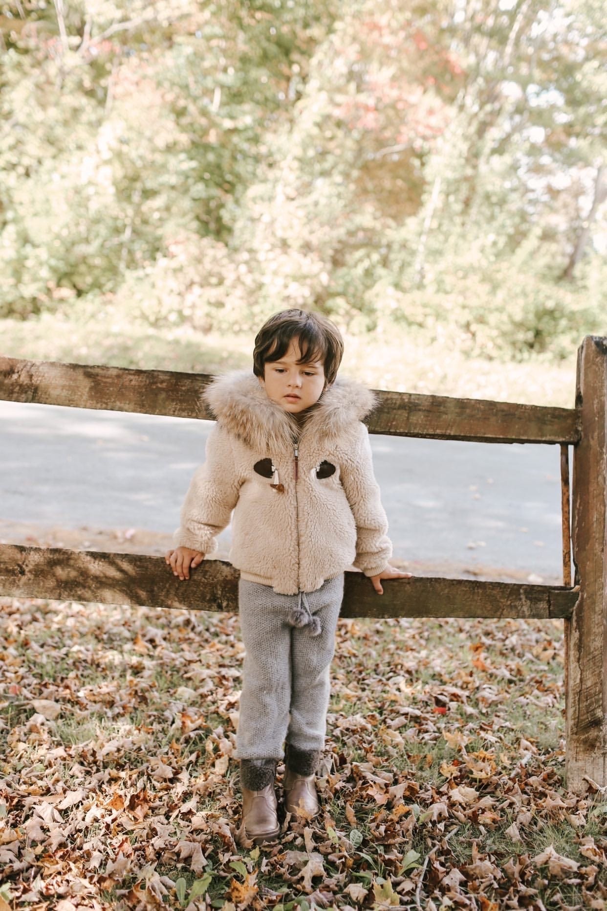 Shearling Camel Bomber Coat Faux Fur - Petite Maison Kids