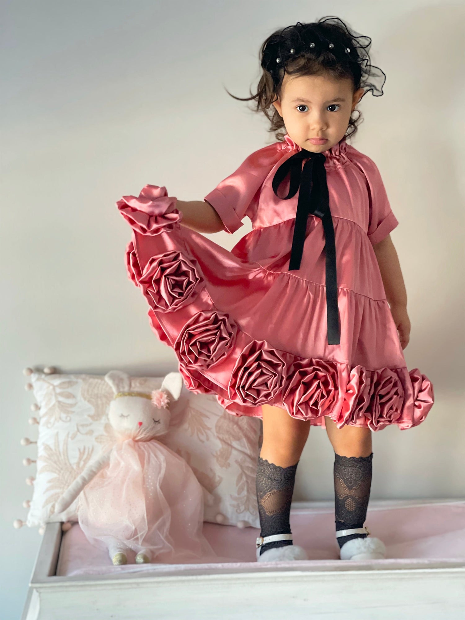 Satin Rose Dress - Petite Maison Kids