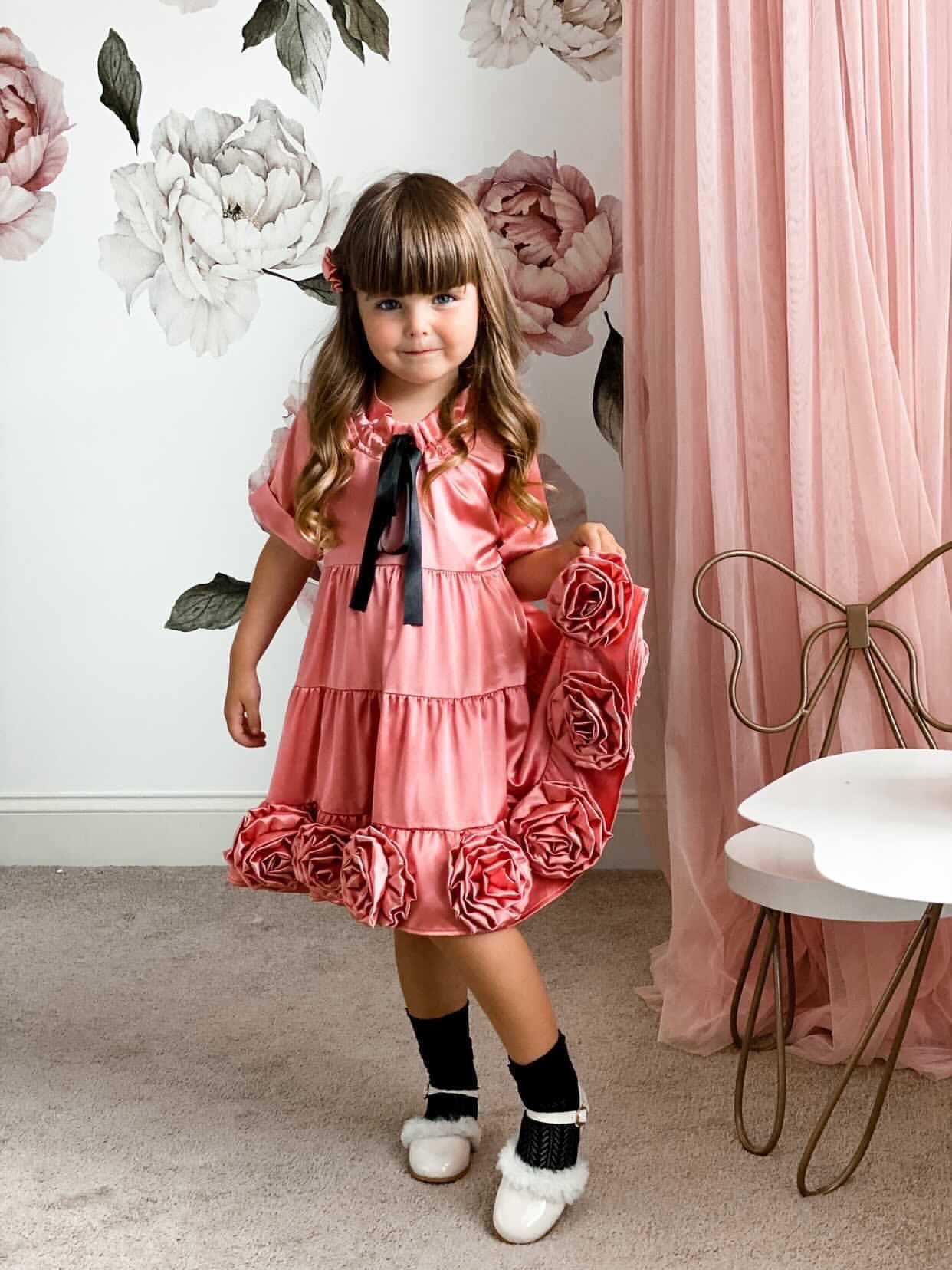 Satin Rose Dress - Petite Maison Kids