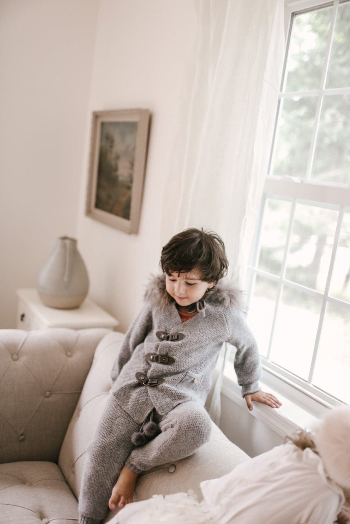 Honeycomb Grey Cashmere Pram Coat with Grey Trim - Petite Maison Kids