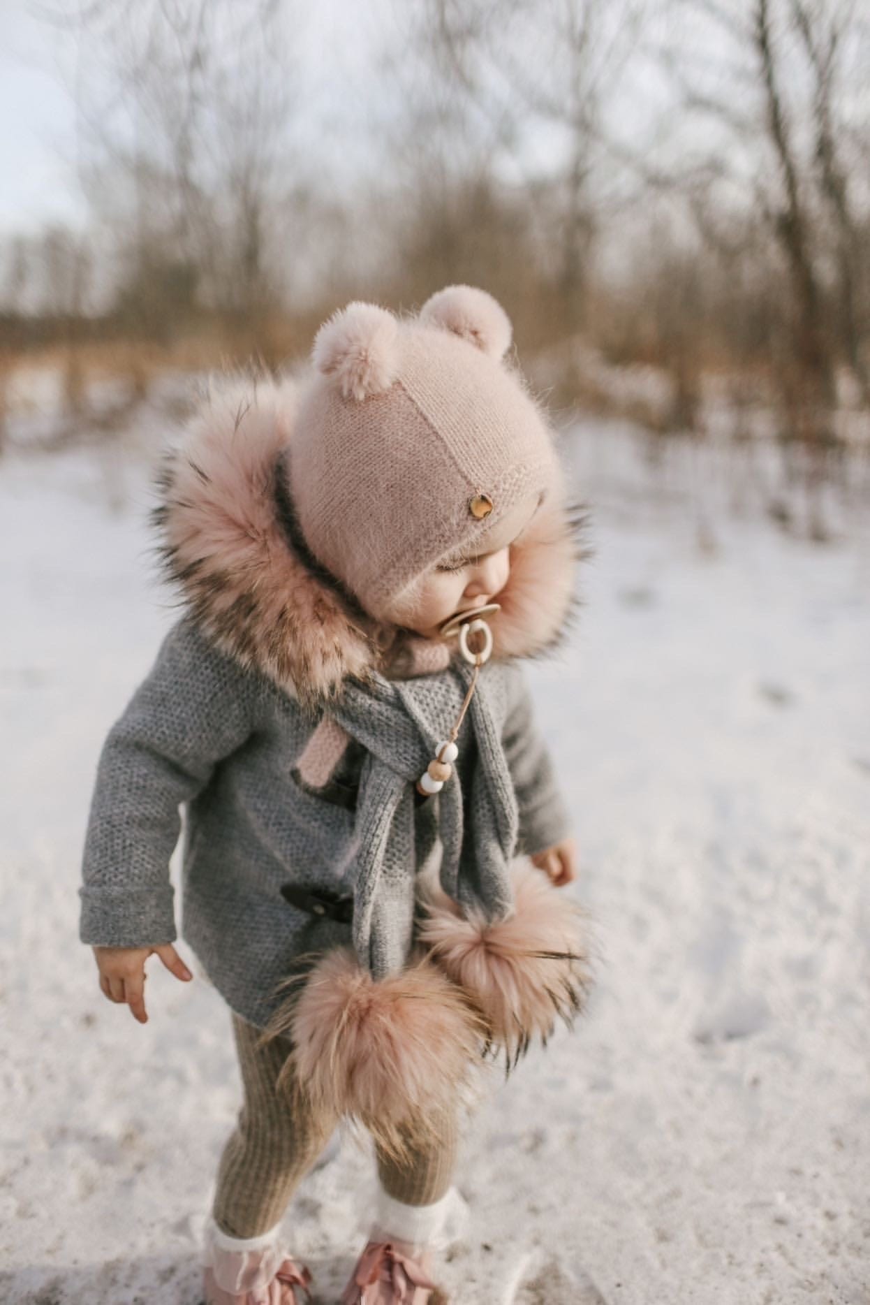 Cashmere Pram Coat with Dusty Pink Trim - Petit Maison Kids