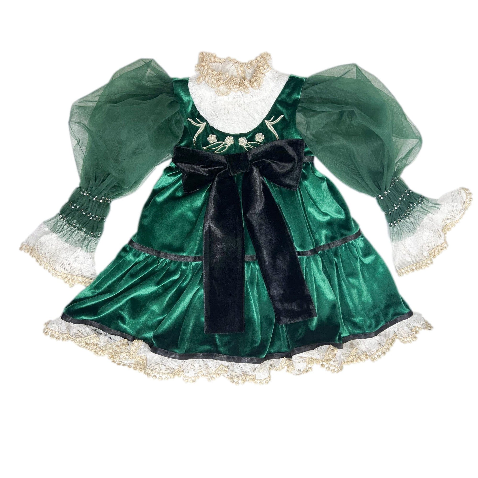 Aurora Royal Green Velour Dress - Petite Maison Kids