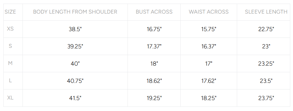 Product size guide