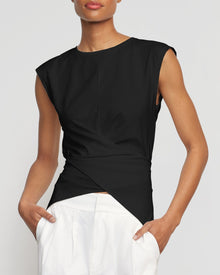 Janae Sleeveless Wrap Jersey Tee | Black