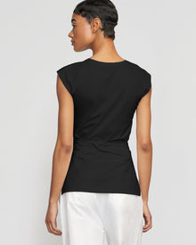 Janae Sleeveless Wrap Jersey Tee | Black