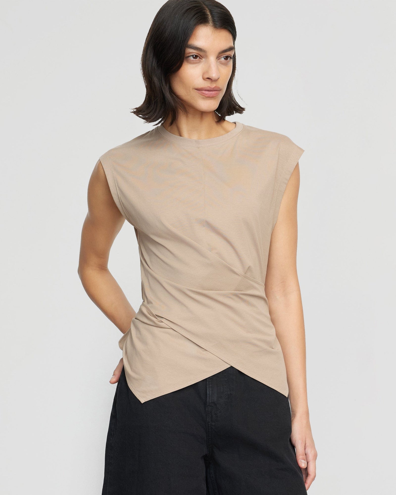 Bianca | Janae Sleeveless Wrap Jersey Tee in Size Small