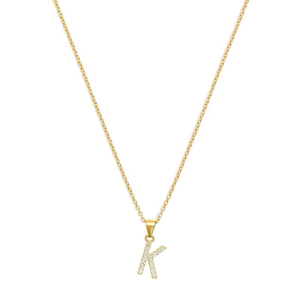 The Pave Single Block Initial Necklace | 18KT Gold Vermeil & Sterling Silver