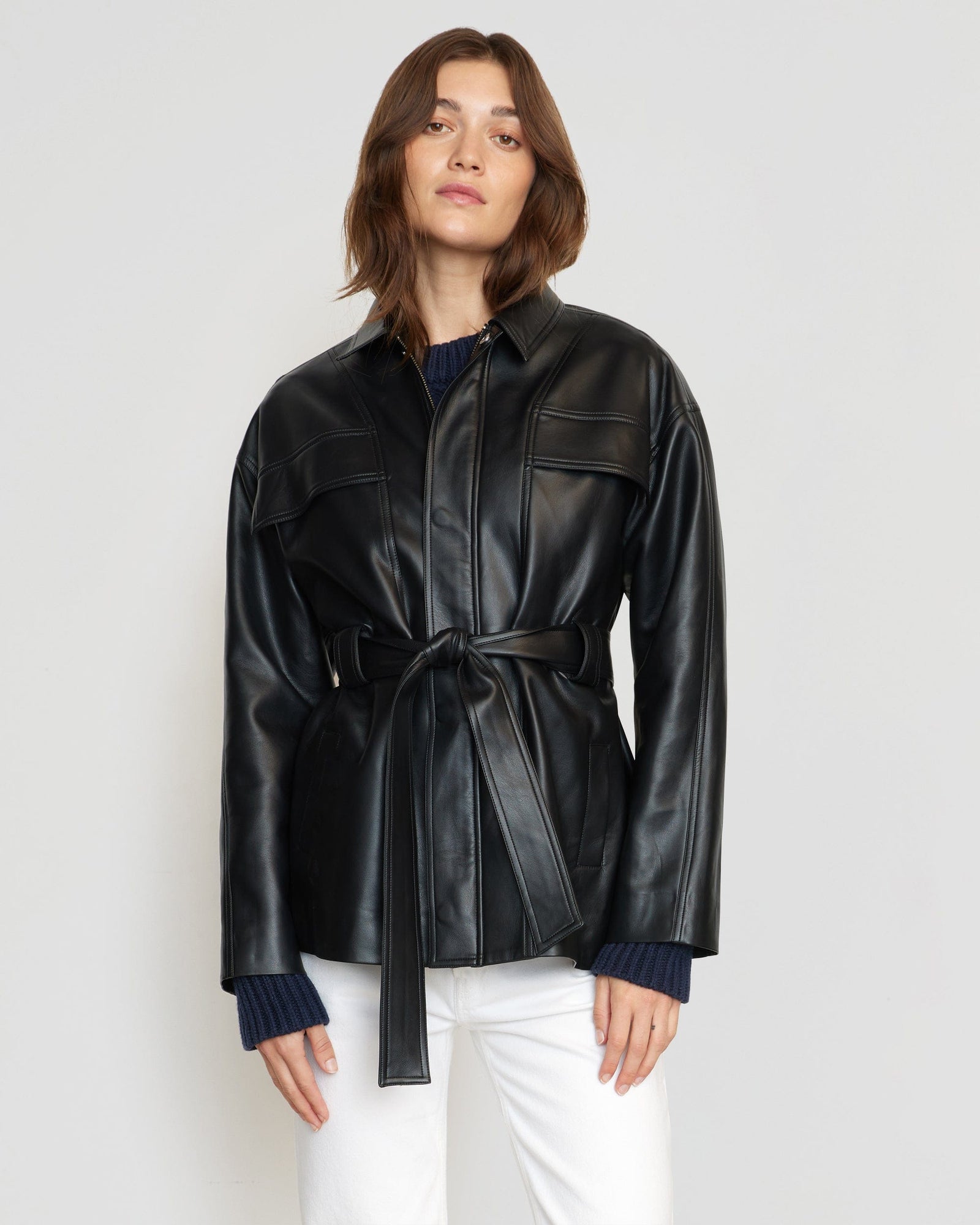 Renée | Kaden Tie-Waist Vegan Leather Jacket in Size Small