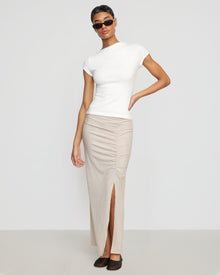 Simone | Kiki Ruched Side-Slit Midi Skirt in Size Small