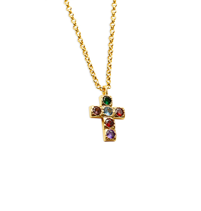 The Multicolor Small Bezel Cross | 18KT Gold Filled