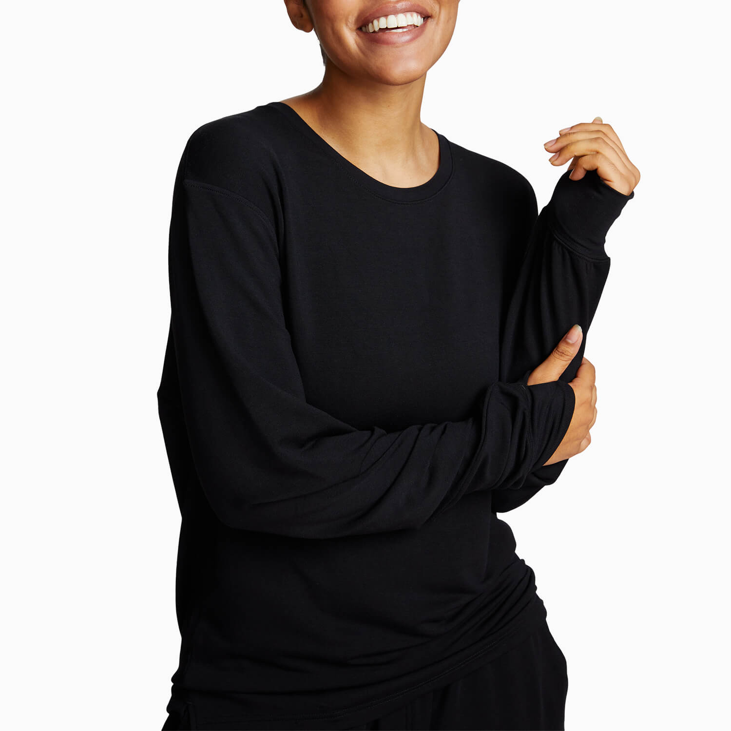 Modal French Terry Long-Sleeve Lounge Tee | Black