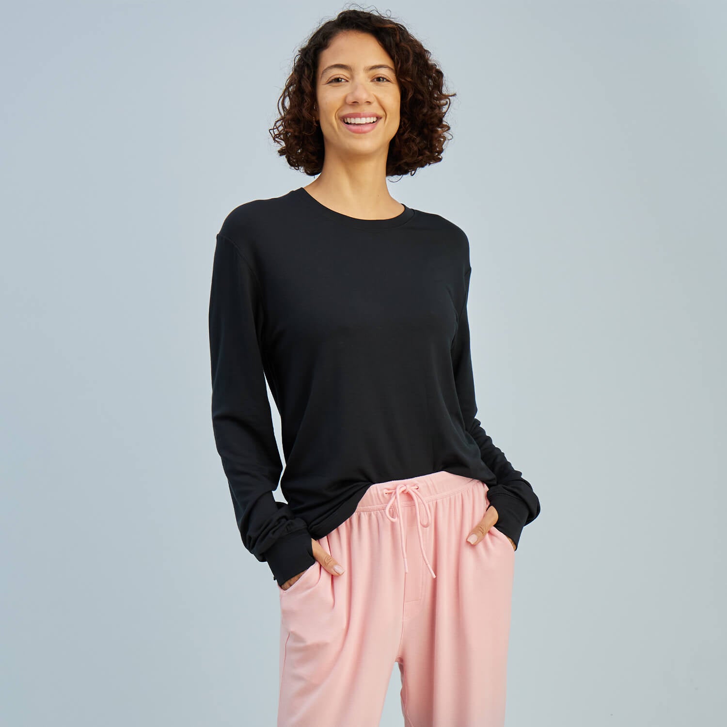 Modal French Terry Long-Sleeve Lounge Tee | Black