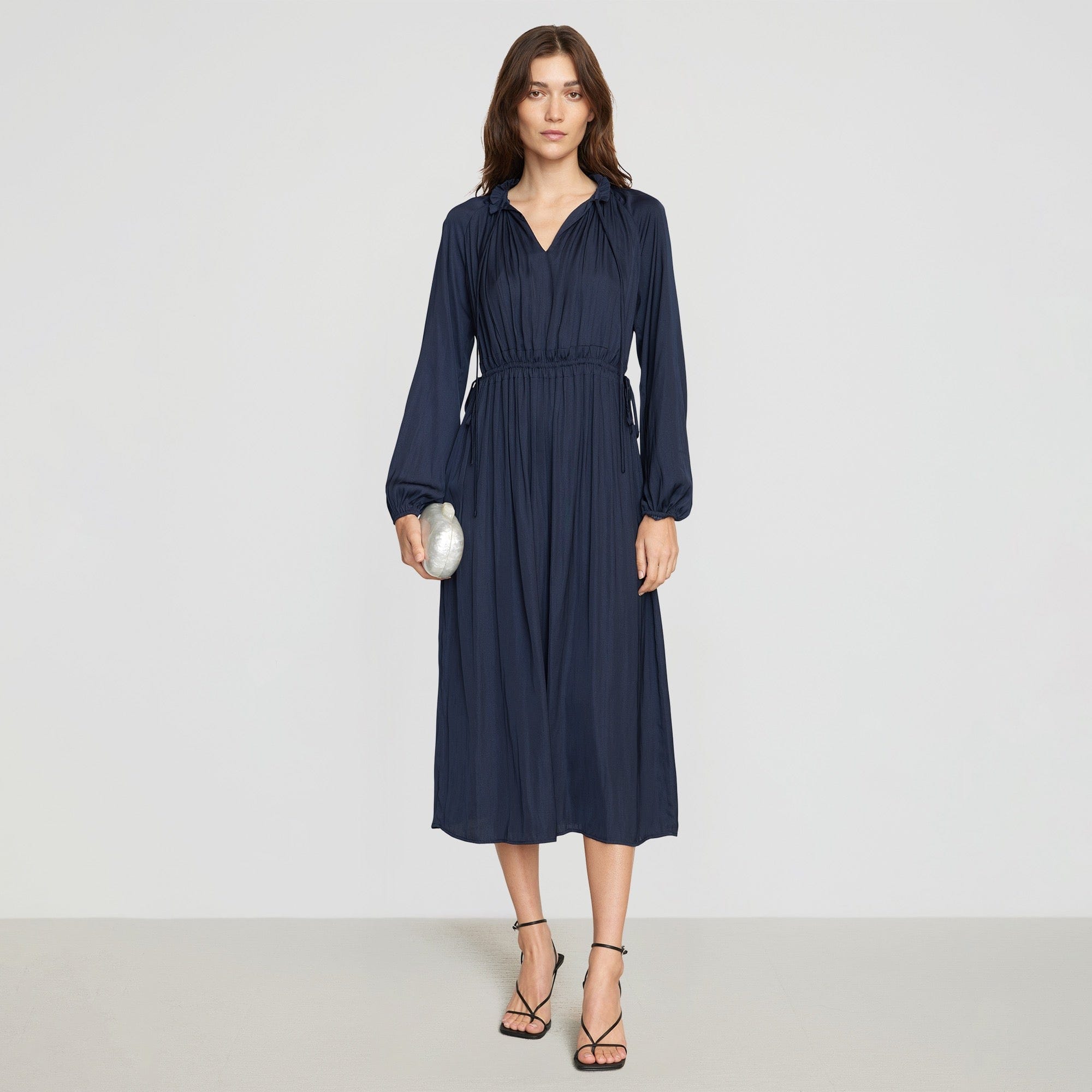 Magdalena Long Sleeve Plisse Dress | Navy