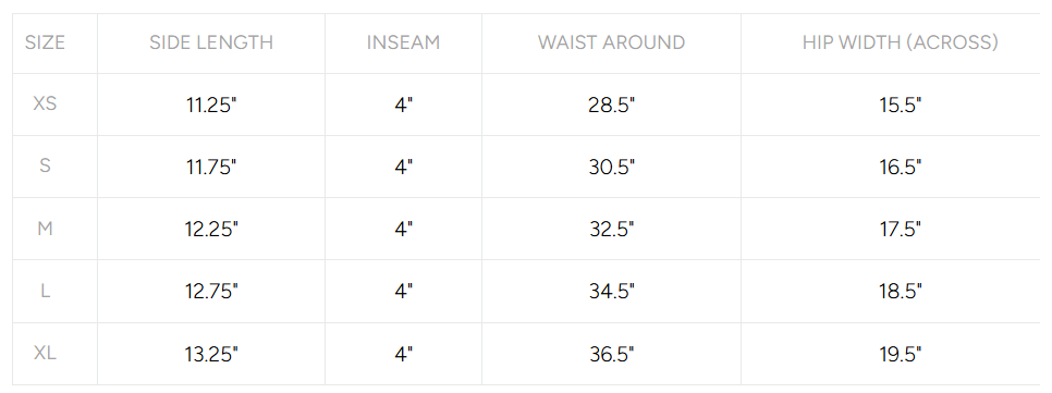 Product size guide