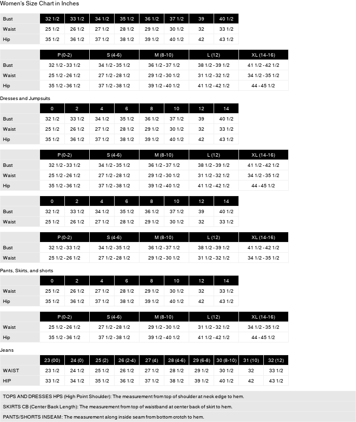 Product size guide