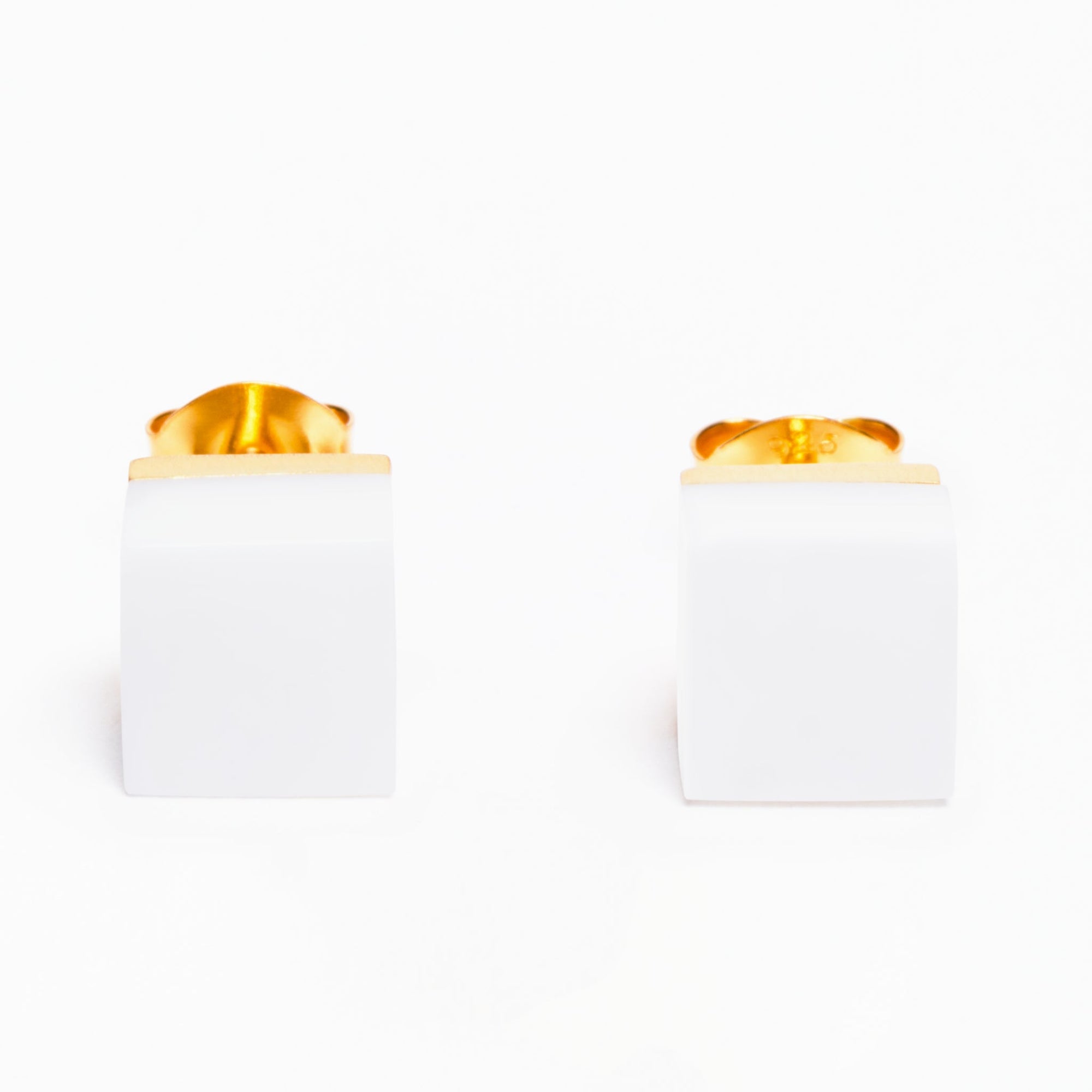 Cubic Earrings | 18K Gold Plated | White Agate
