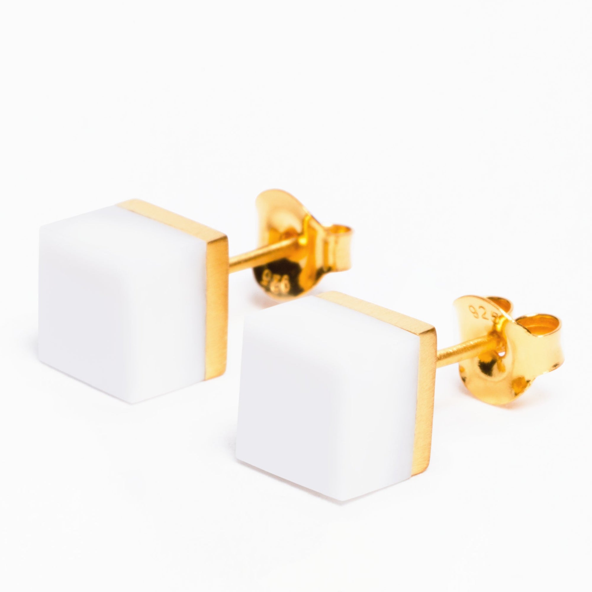 Cubic Earrings | 18K Gold Plated | White Agate