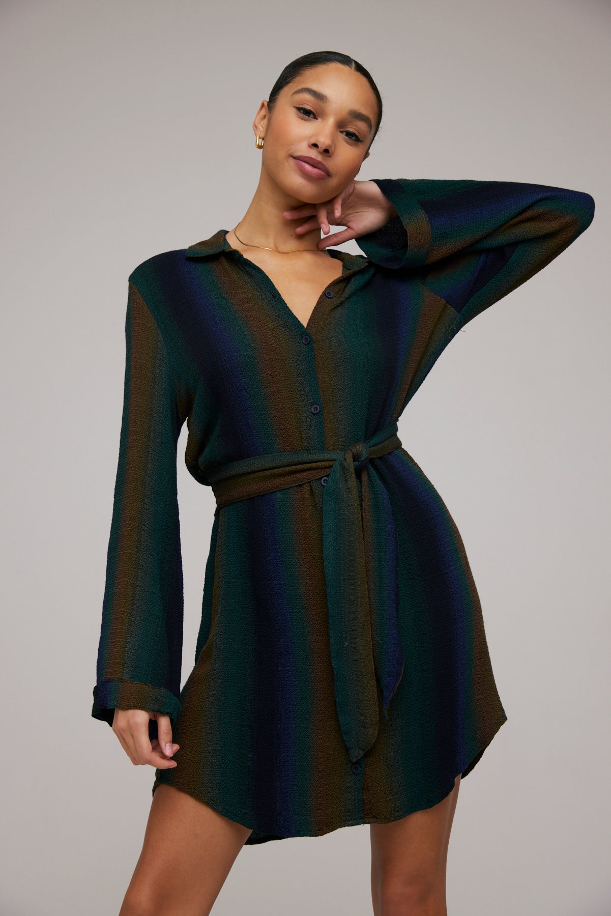 Mini Shirt Dress With Smocked Back - Midnight Ombre Strps