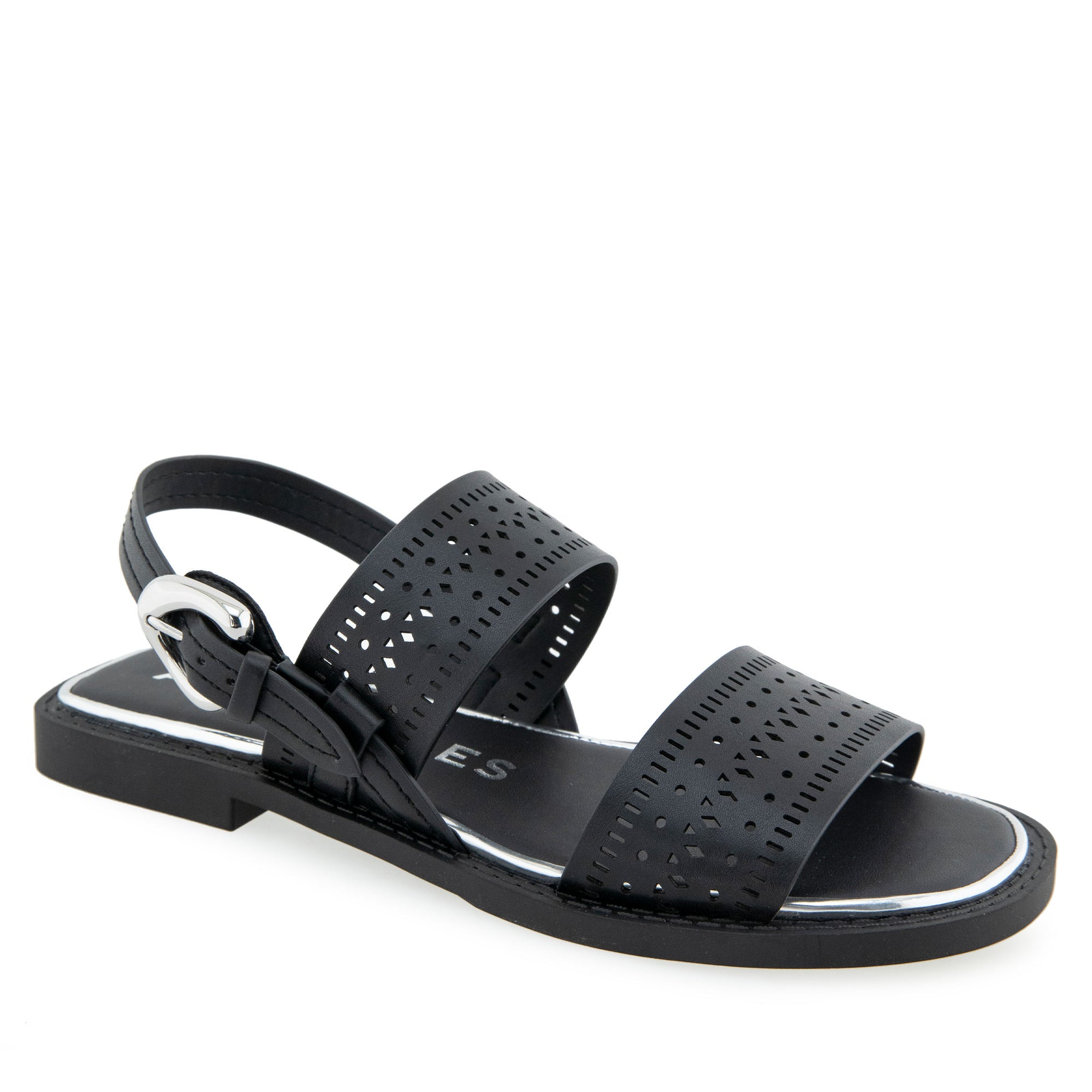 Carole Sandal Flat | Black Perf Faux Leather