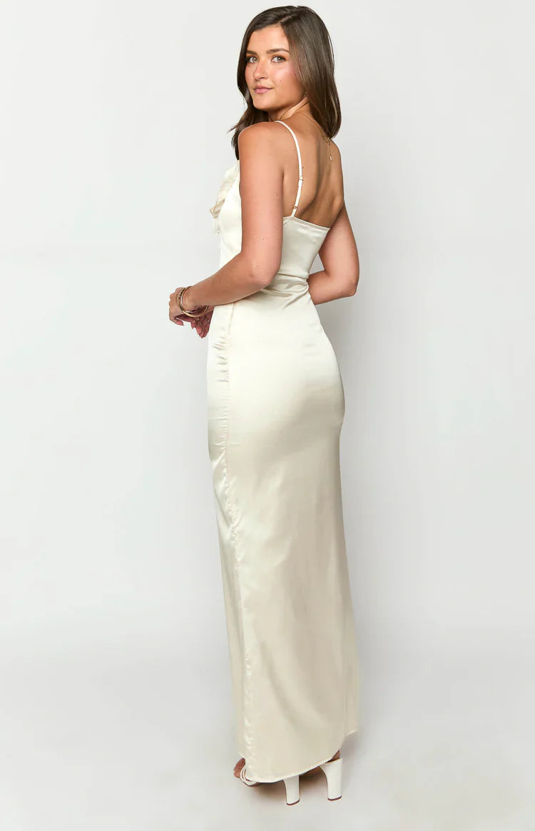 Nahanee Satin Ruffle Maxi Dress | Cream