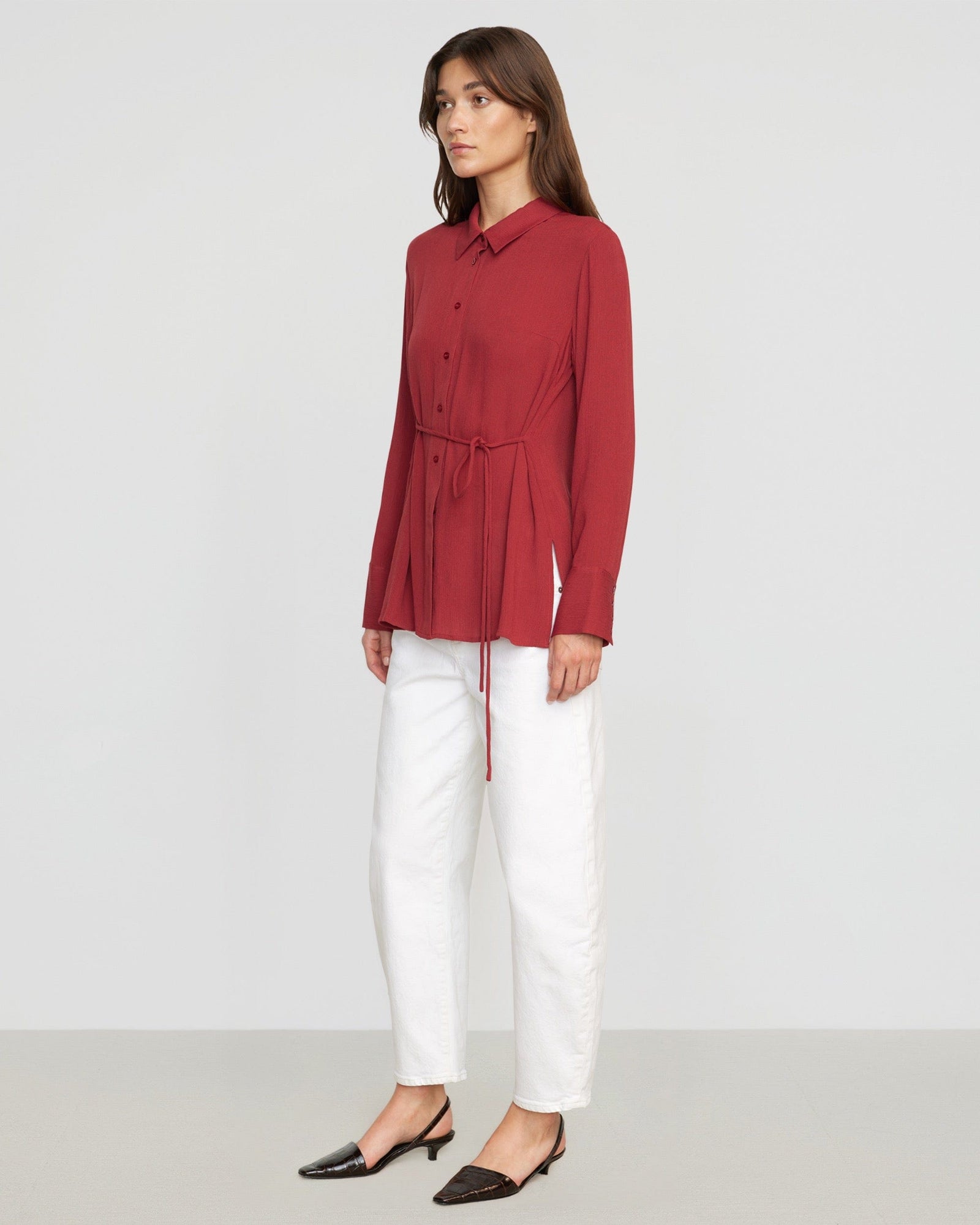 Renée | Navaz Semi-Sheer Tie-Back Shirt in Size Small