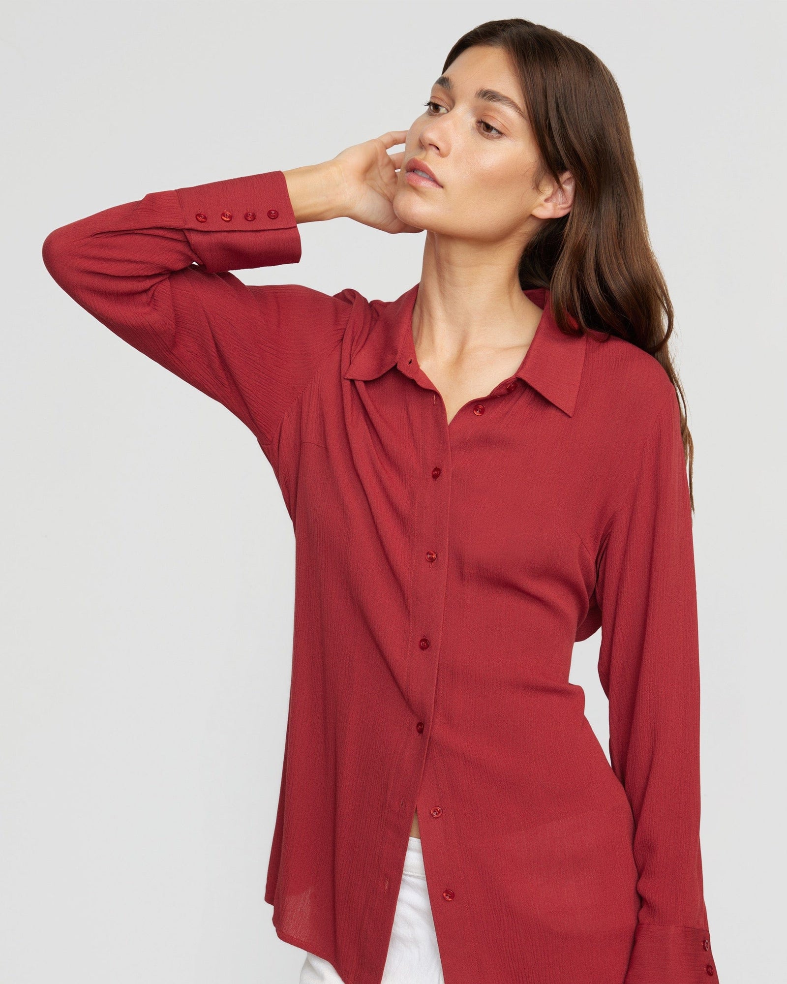 Renée | Navaz Semi-Sheer Tie-Back Shirt in Size Small