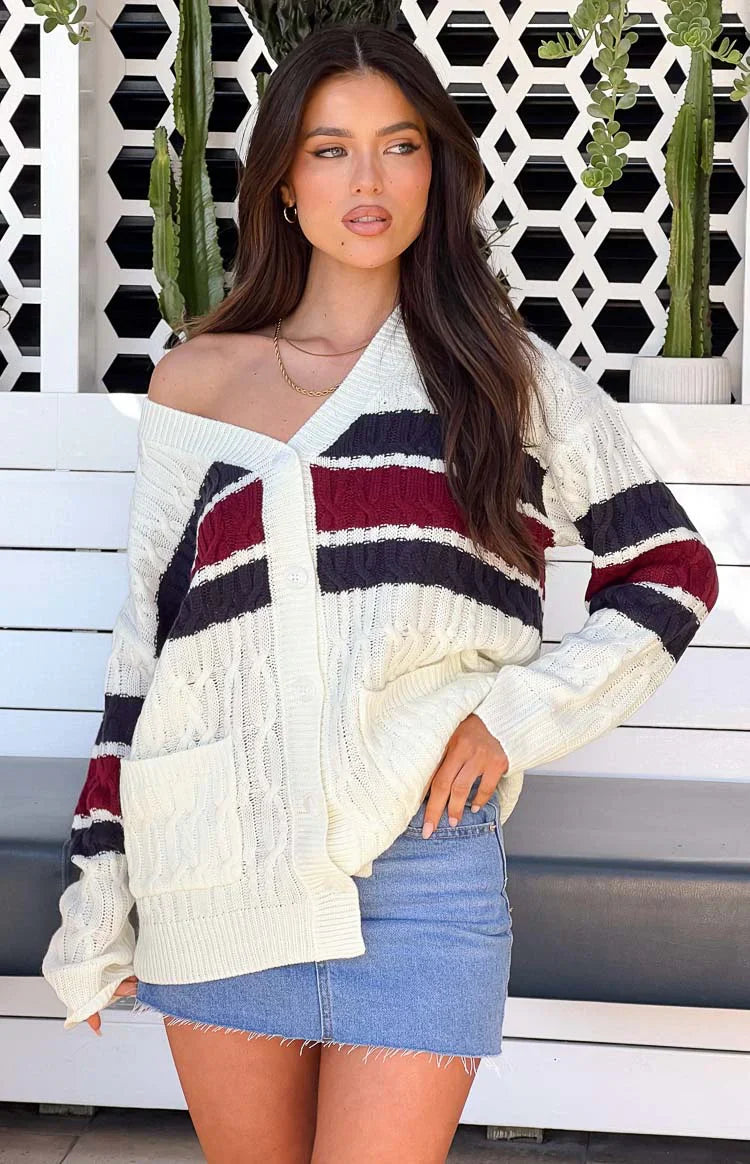 Nikkitta Striped Cardigan | Cream