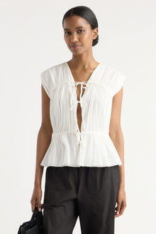Isilda | Norah Tie-Front Organic Cotton Blouse in Size Extra Small