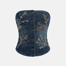 OW Collection NOVA Embellished Denim Top Top 205 - Dark Wash Denim