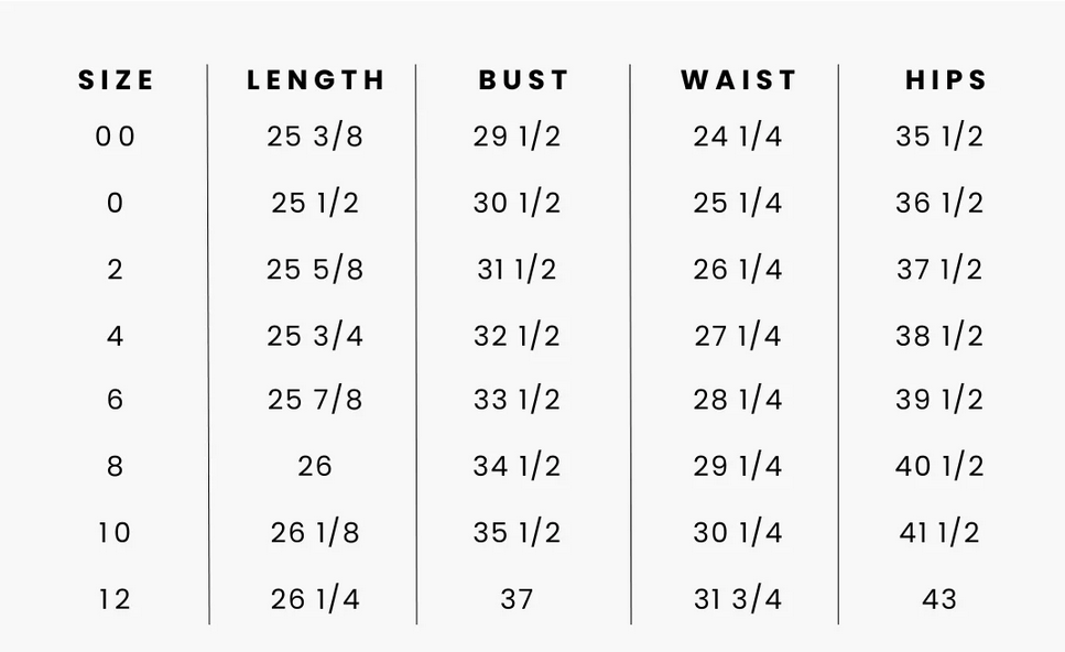 Product size guide