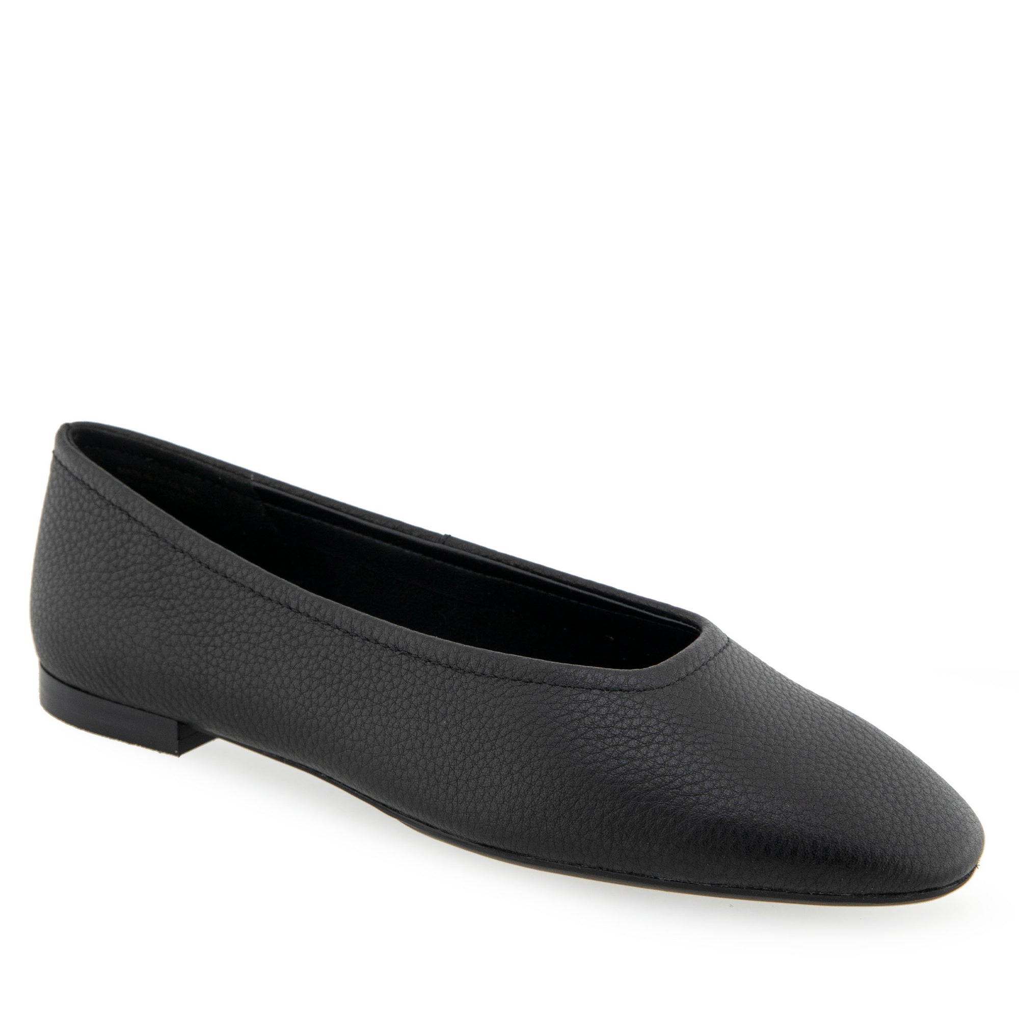 Amelie Casual Flat | Black Pebbled Leather