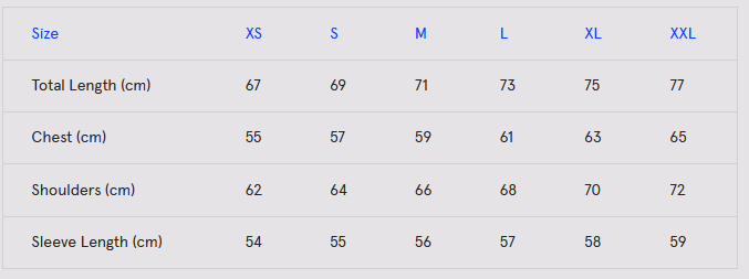 Product size guide