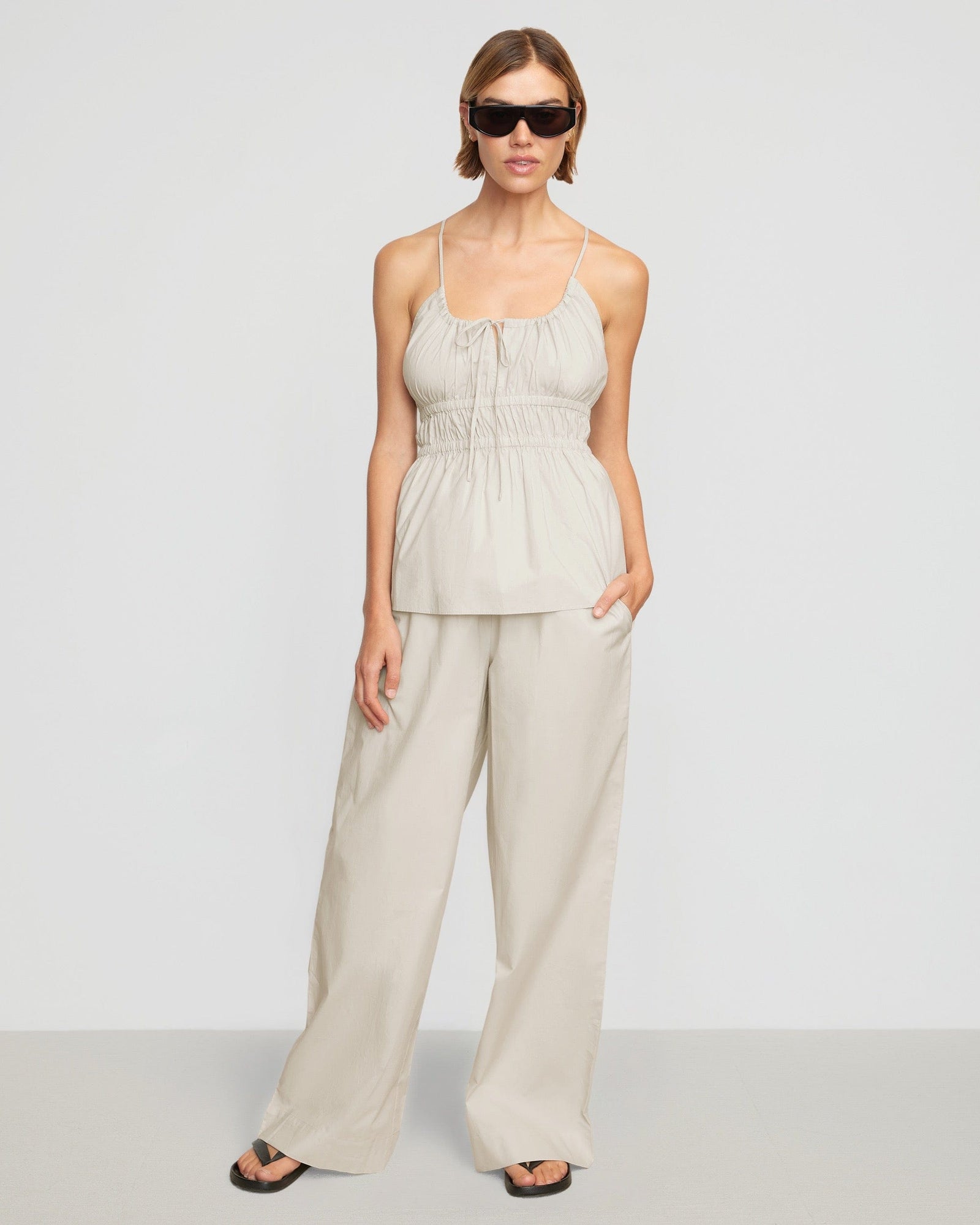 Joanna | Paula Smocked-Waist Wide Leg Pant in Size Small