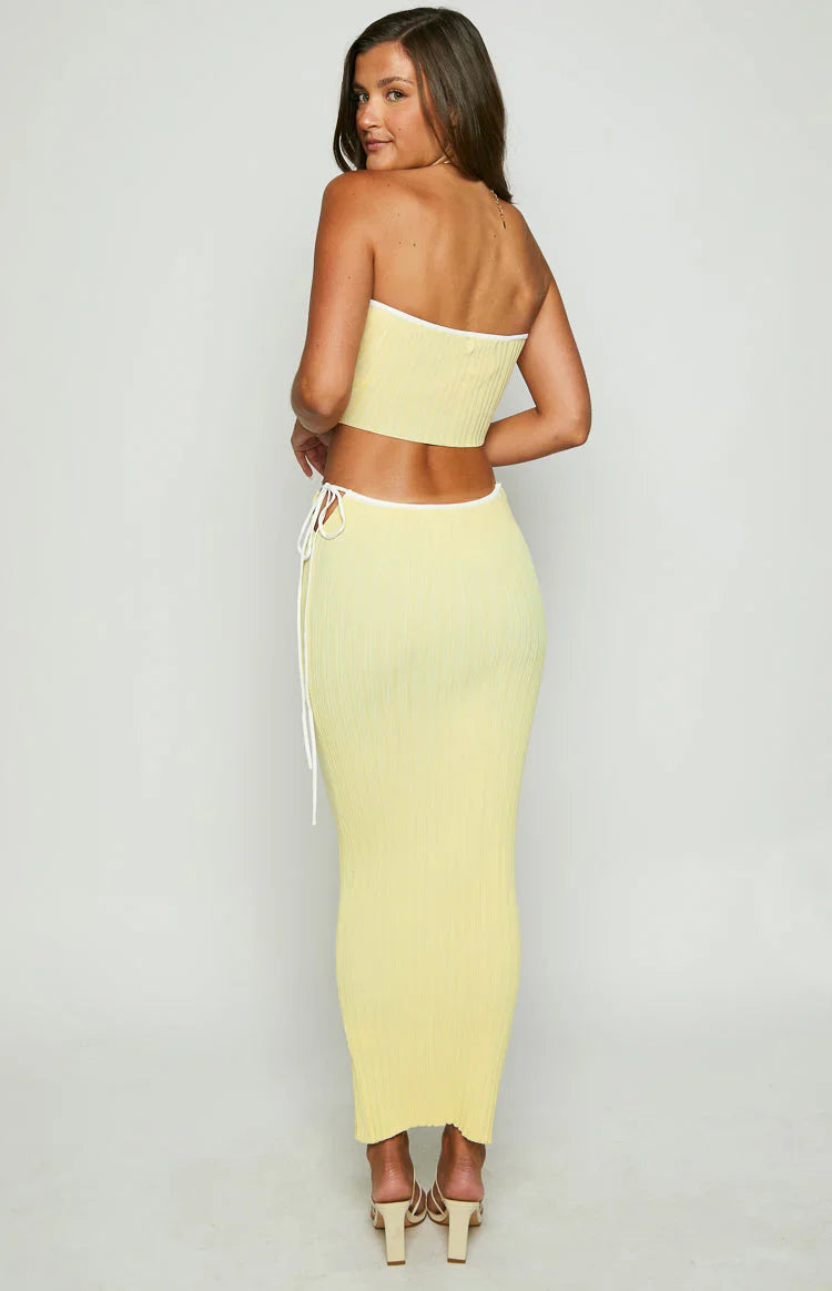 Pia Contrast Bind Knit Tube Top | Yellow