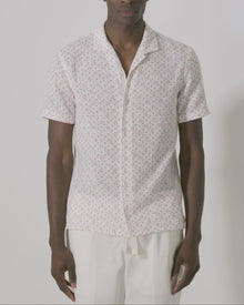 Hibbert White Sand Logo Print Classic Fit Capri Collar Shirt | White Sand