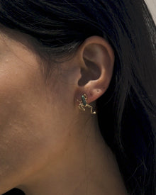 Green Diamond Baby Frog Studs | 14K Gold Vermeil