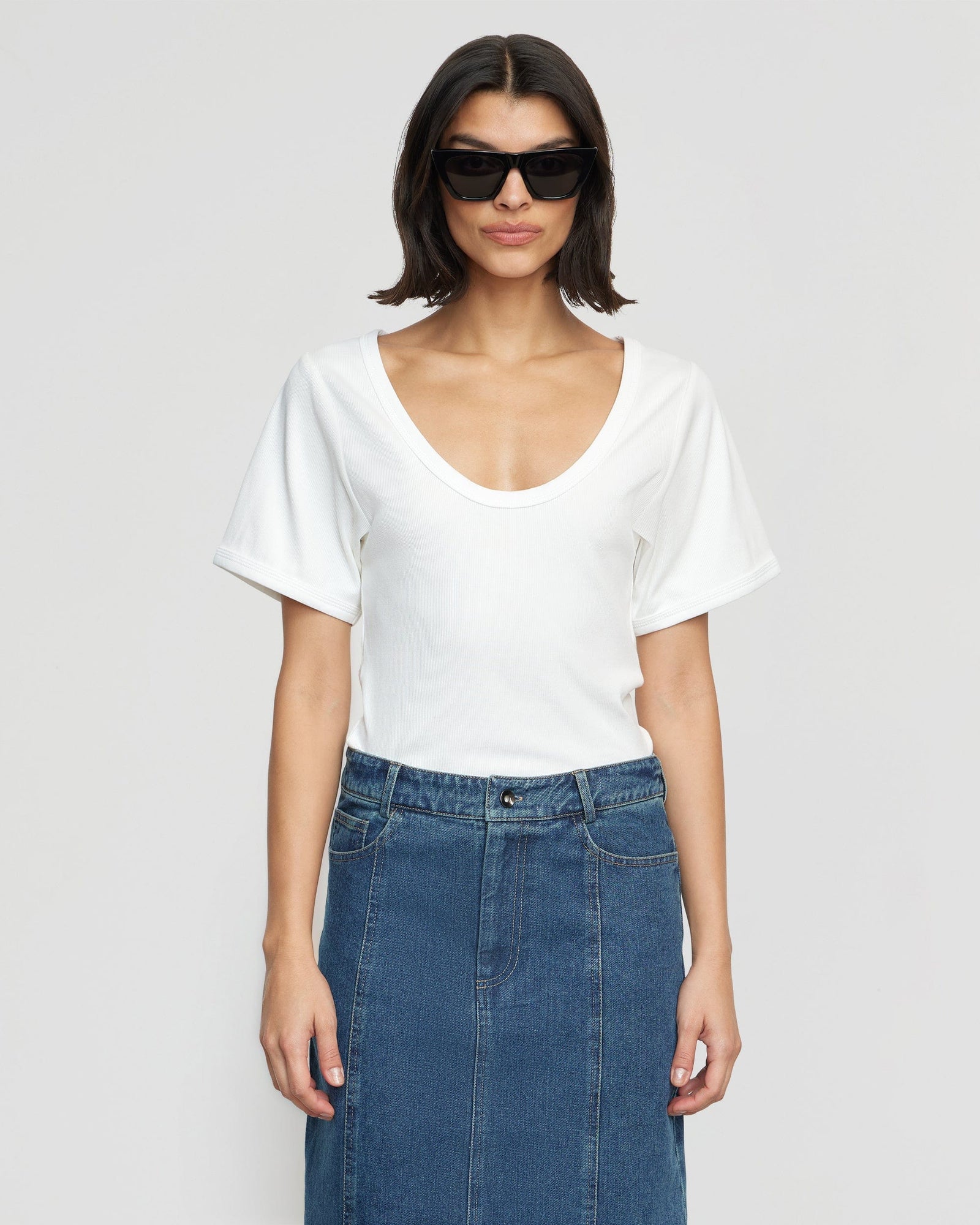 Bianca | Renee Sculpted Scoop-Neck Tee in Size X-Small